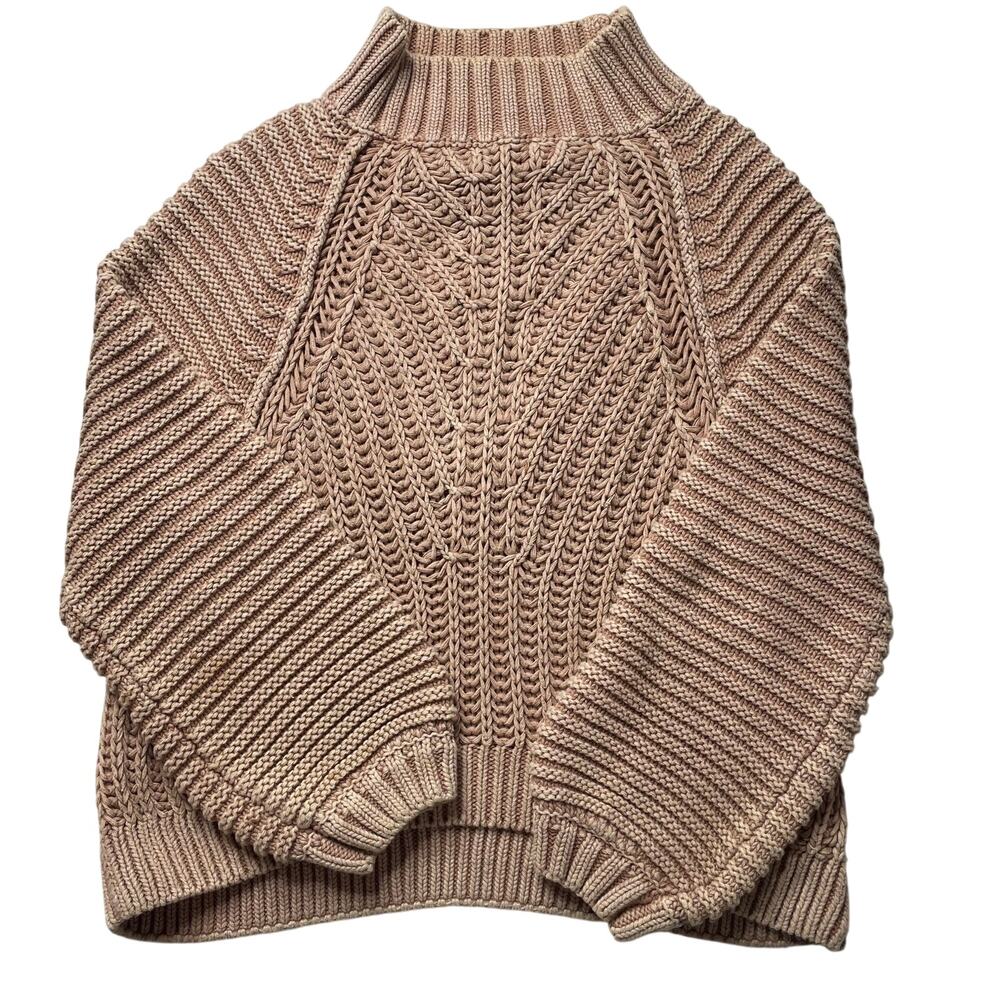 Free People Sweetheart Sweater Medium Mock Neck Chunky Knit Long Sleeve Cotton